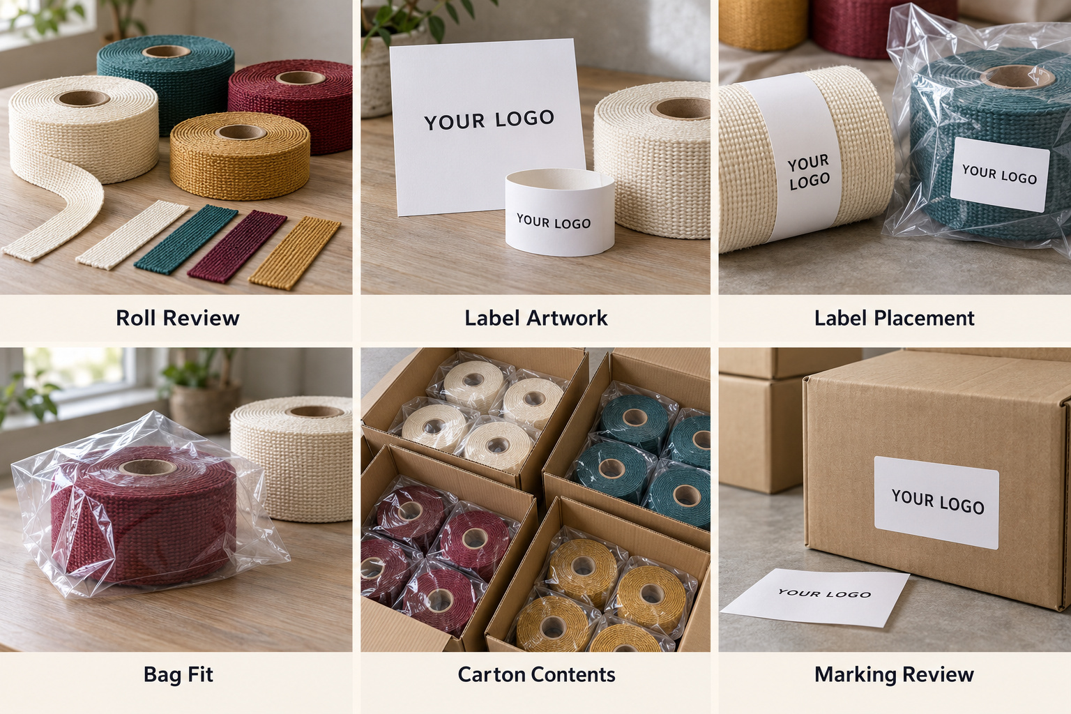 Webbing label placement, individual bags, carton contents and marking review.